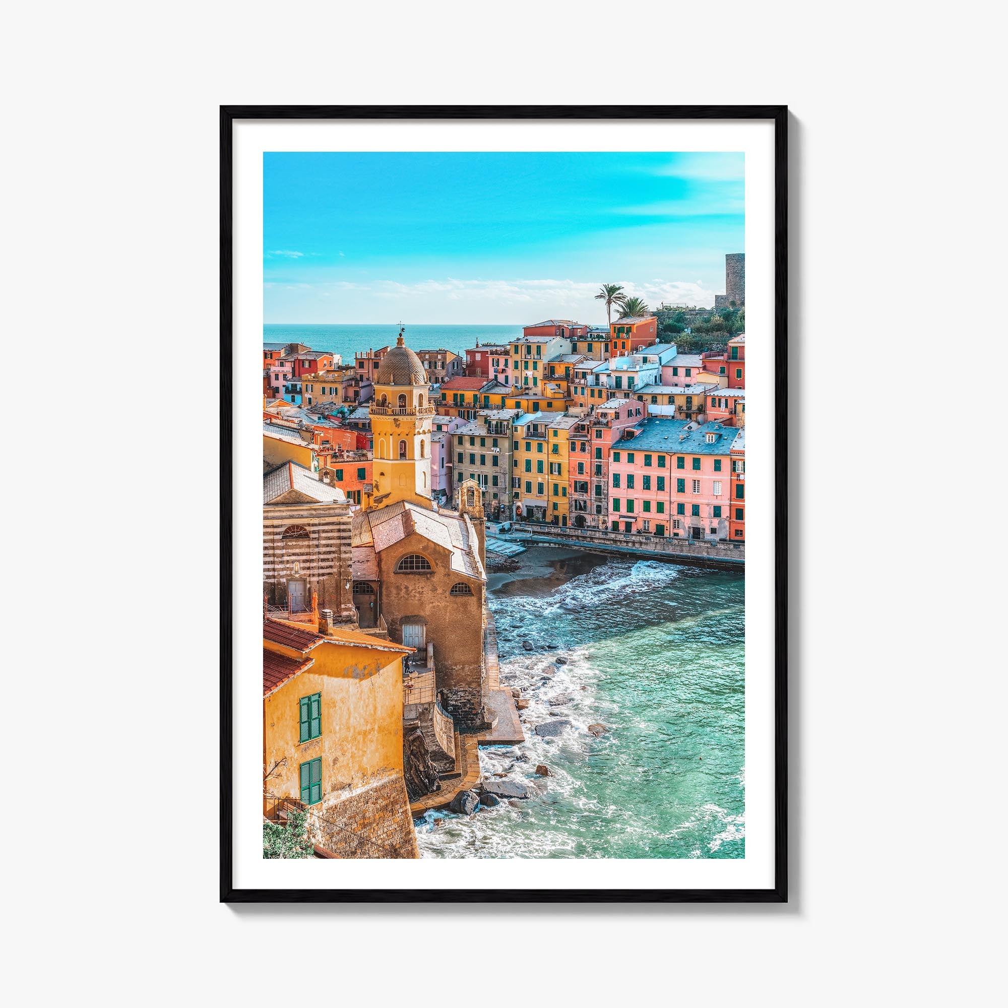Cinque Terre no. 3 colorful photo poster of Italy – vertical wall art, unframed print shown in interior mockup