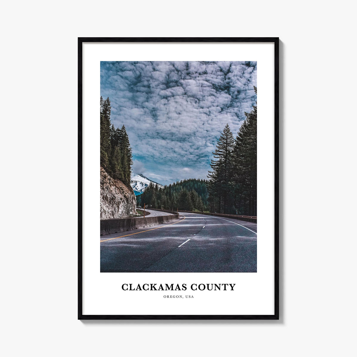 Clackamas County colorful classic poster of Oregon, USA – vertical wall art, unframed print shown in interior mockup
