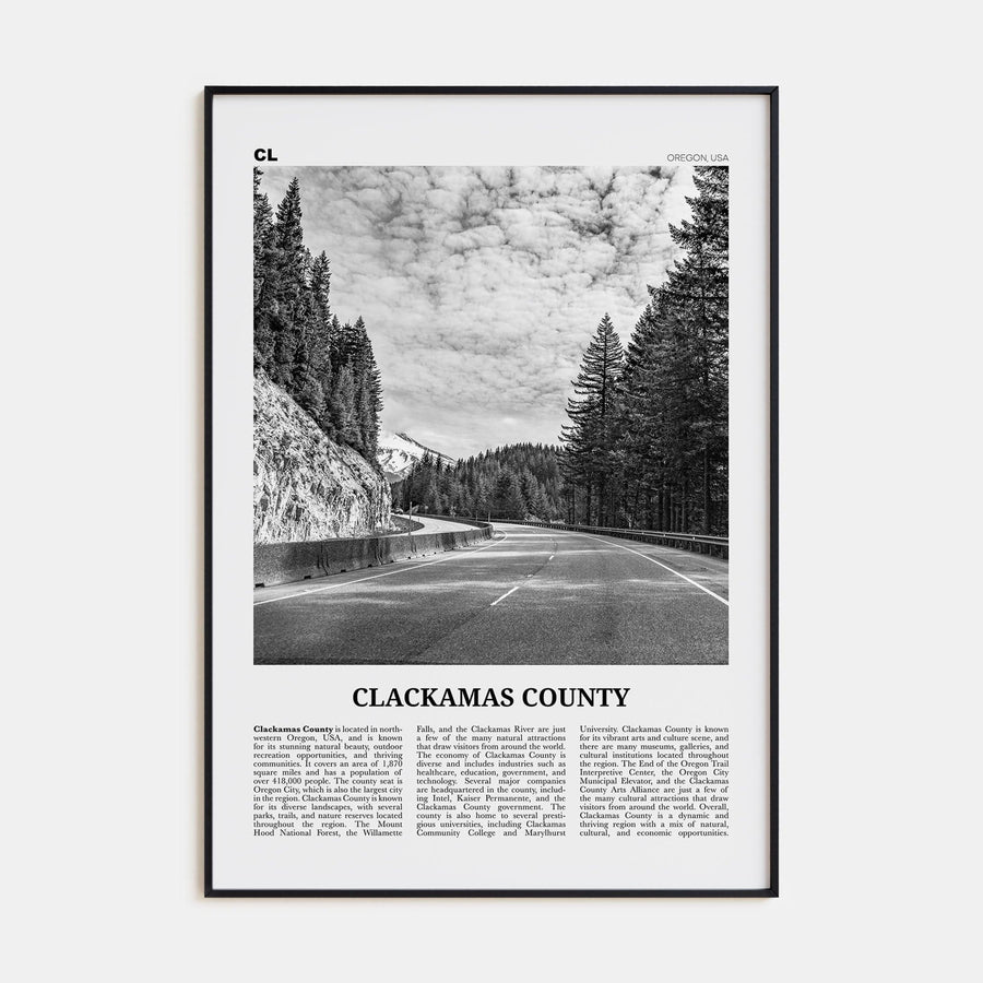 Clackamas County Poster None / 8x12 in Nbourhood Travel B&W Poster