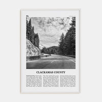 Clackamas County Poster White Wood / 8x12 in Nbourhood Travel B&W Poster