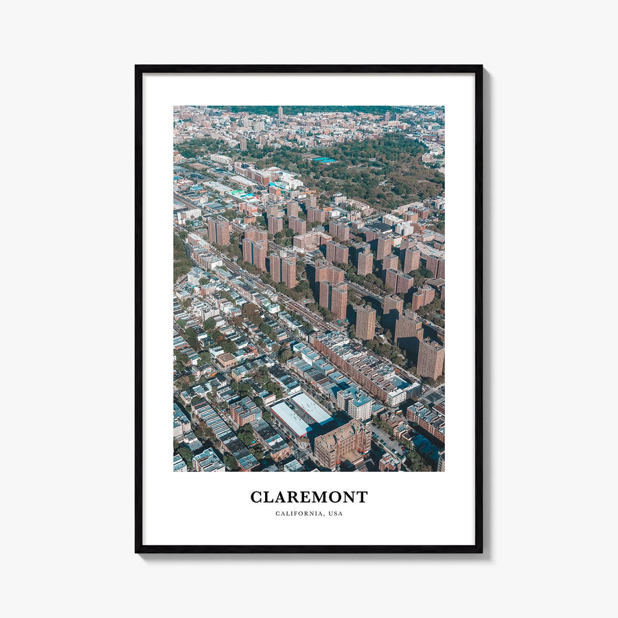 Claremont colorful classic poster of California, USA – vertical wall art, unframed print shown in interior mockup