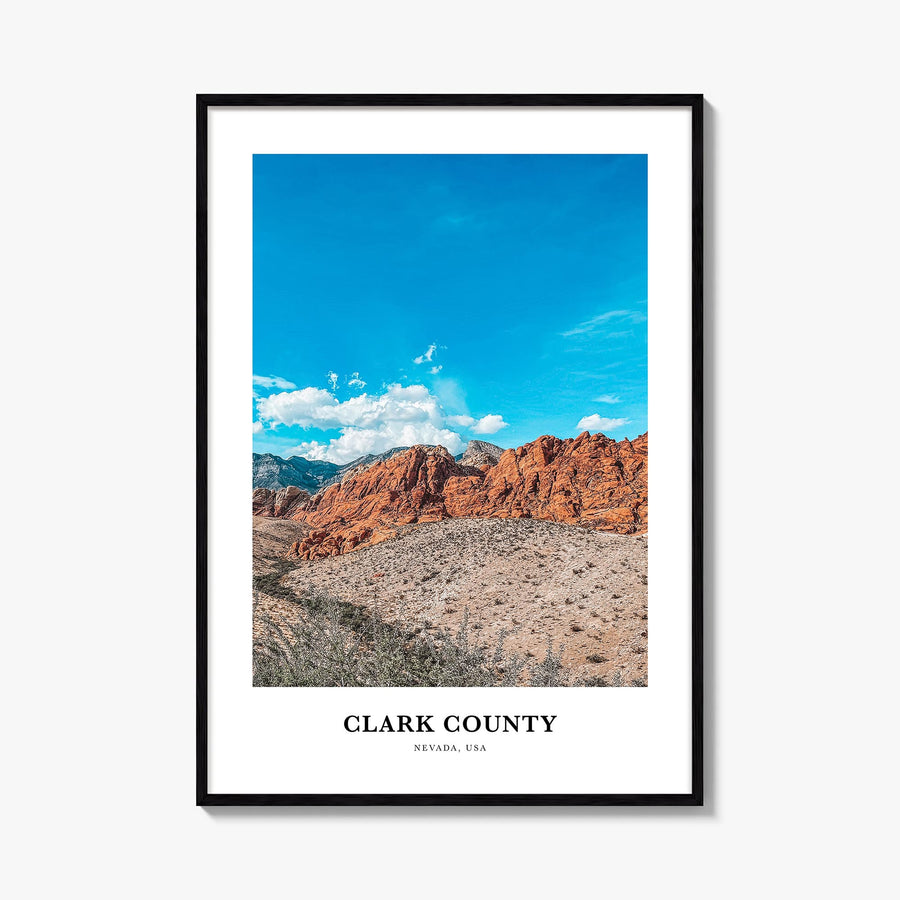 Clark County colorful classic poster of Nevada, USA – vertical wall art, unframed print shown in interior mockup