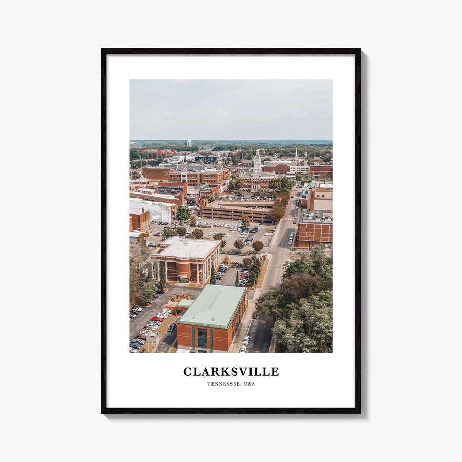 Clarksville colorful classic poster of Tennessee, USA – vertical wall art, unframed print shown in interior mockup