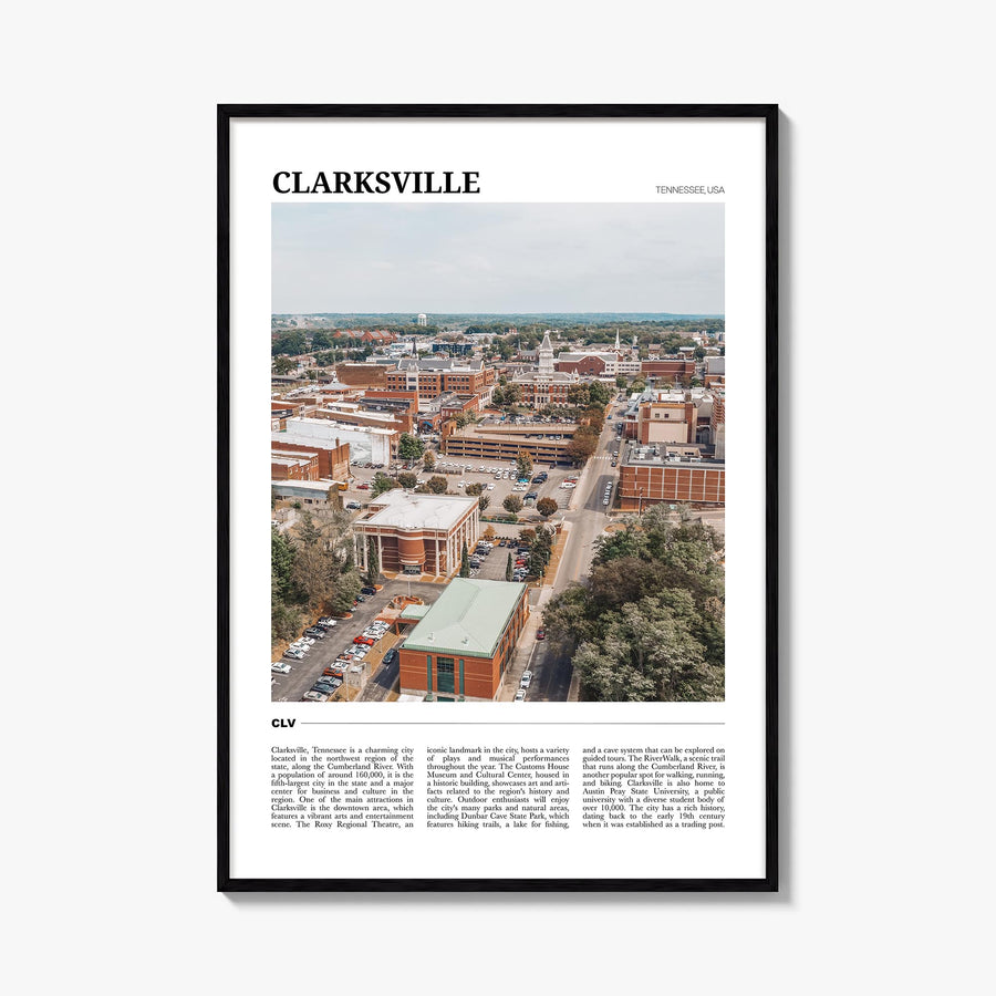 Clarksville colorful travel poster of Tennessee, USA – vertical wall art, unframed print shown in interior mockup