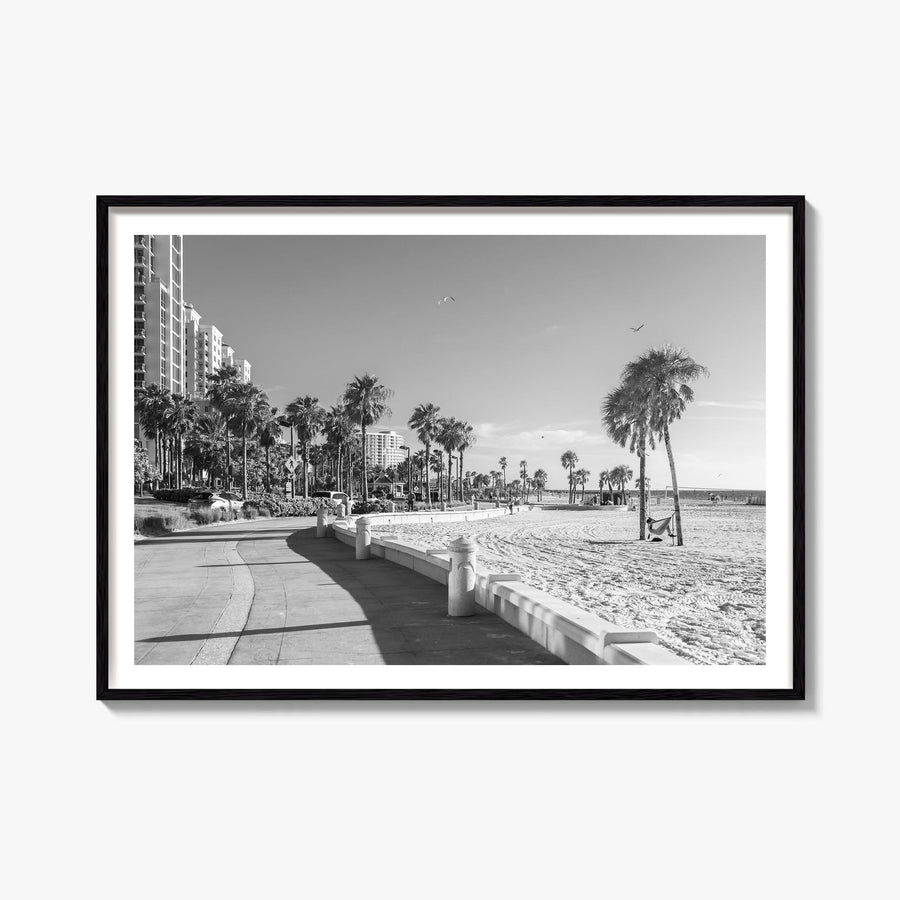 Clearwater black & white photo poster of Florida, USA – horizontal wall art, unframed print shown in interior mockup