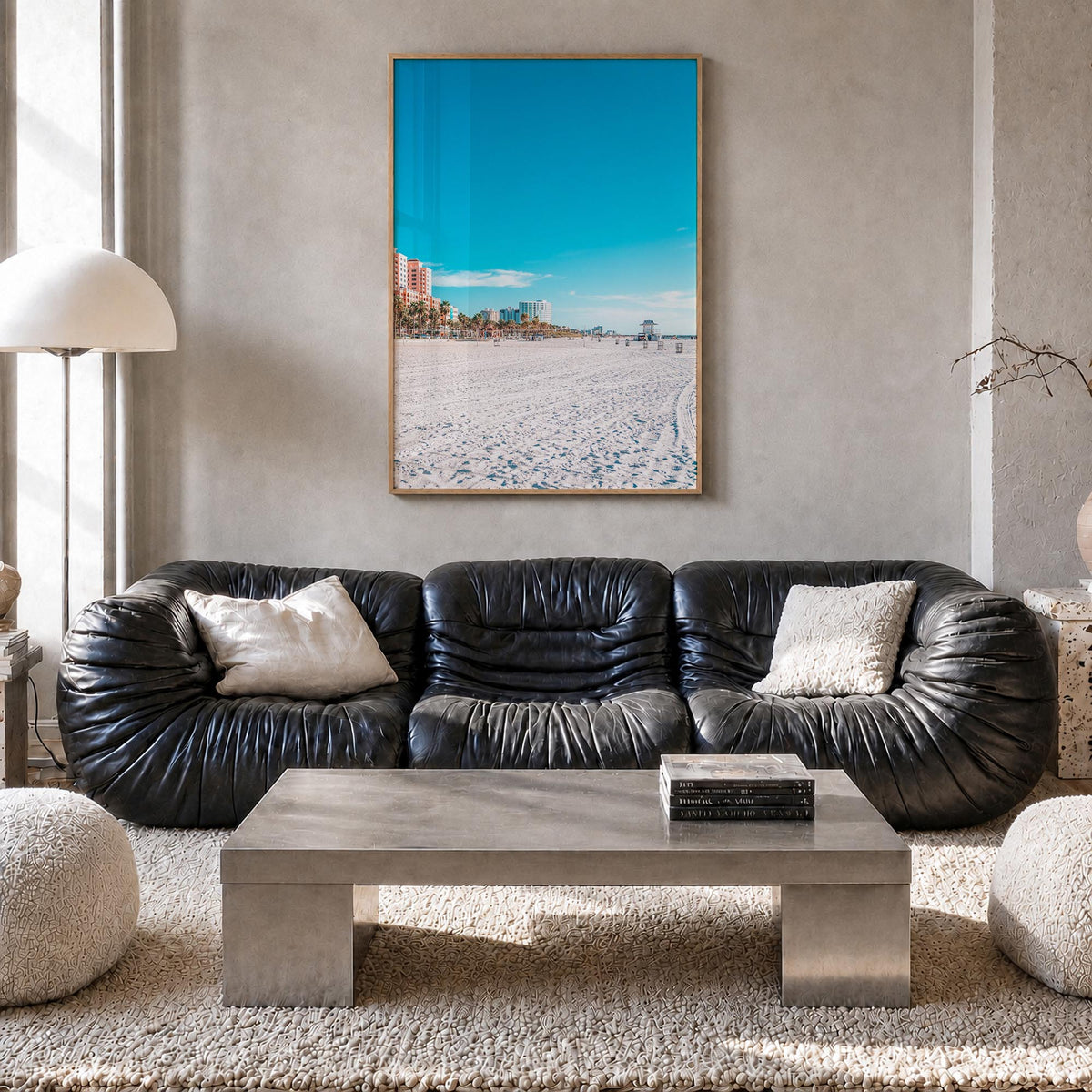 Clearwater no. 1 colorful photo poster of Florida, USA – vertical wall art in natural wood frame, hanging on wall