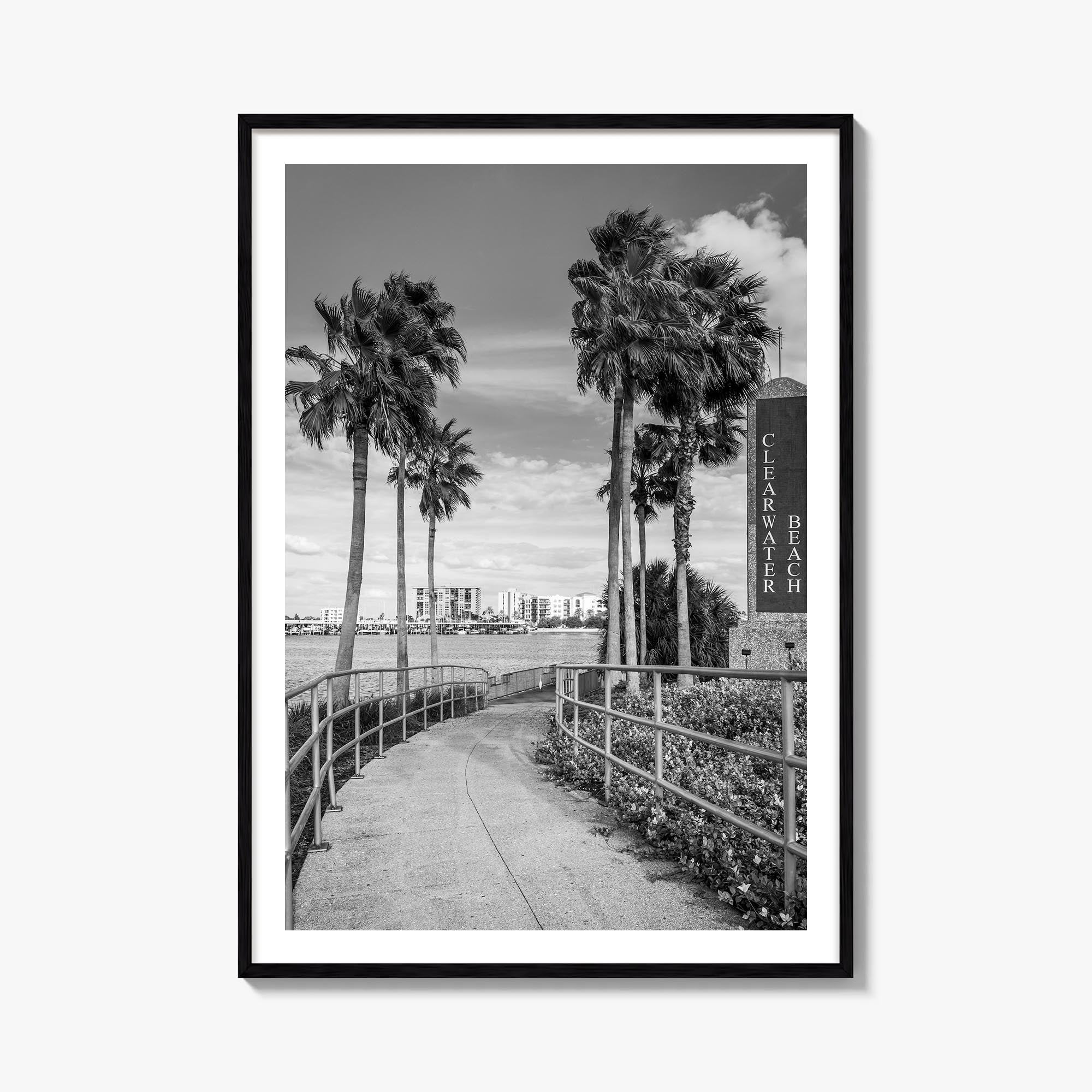 Clearwater no. 2 black & white photo poster of Florida, USA – vertical wall art, unframed print shown in interior mockup