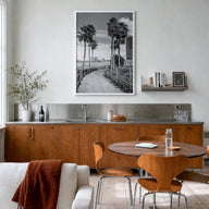 Clearwater no. 2 black & white photo poster of Florida, USA – vertical wall art in white wood frame, hanging on wall