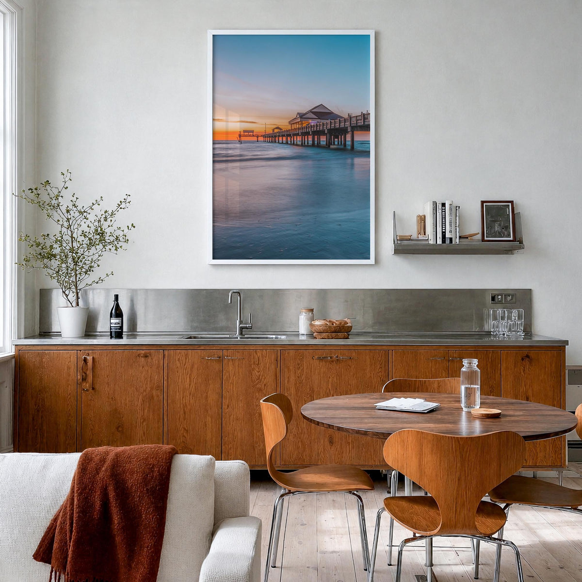 Clearwater no. 2 colorful photo poster of Florida, USA – vertical wall art in white wood frame, hanging on wall