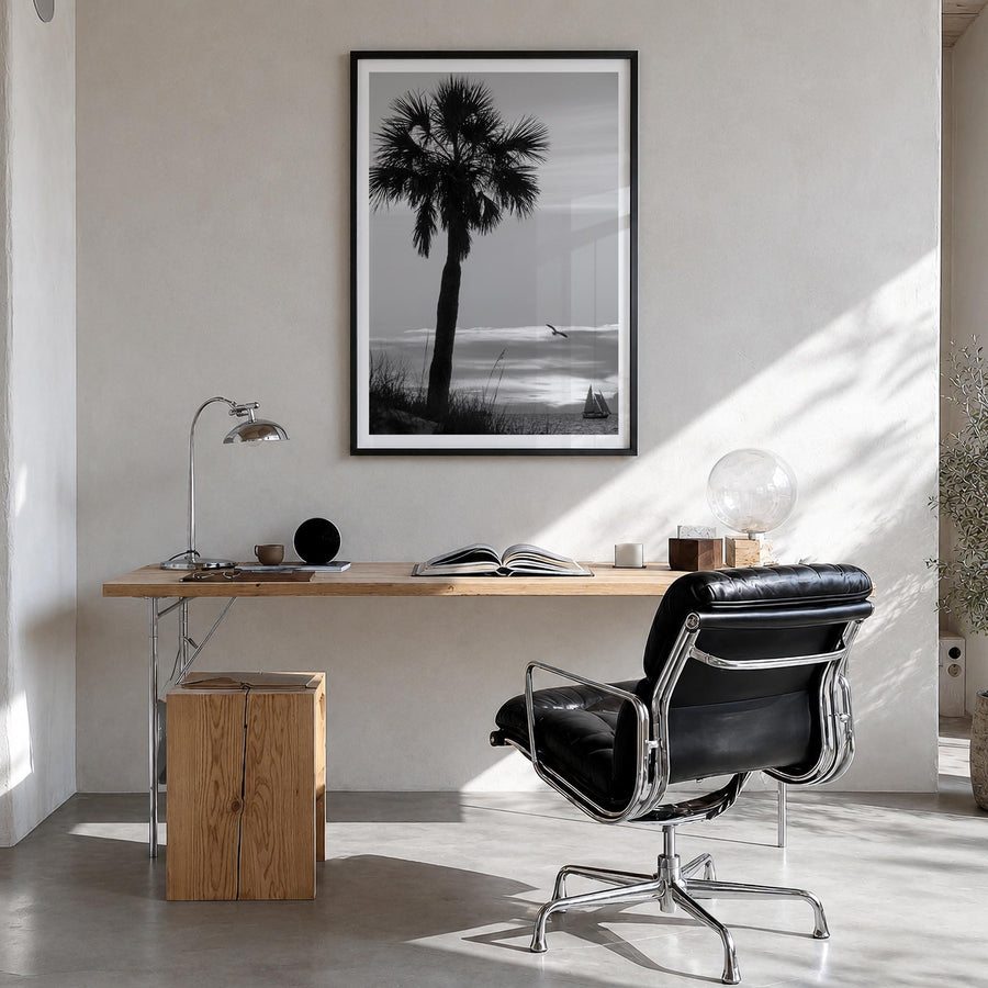 Clearwater no. 3 black & white photo poster of Florida, USA – vertical wall art in black wood frame with white border, hangin