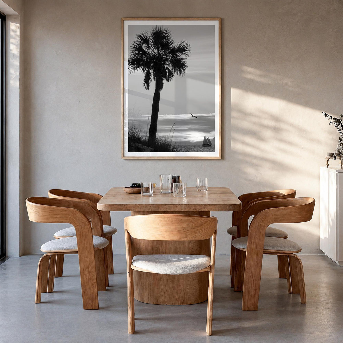 Clearwater no. 3 black & white photo poster of Florida, USA – vertical wall art in natural wood frame with white border, hang