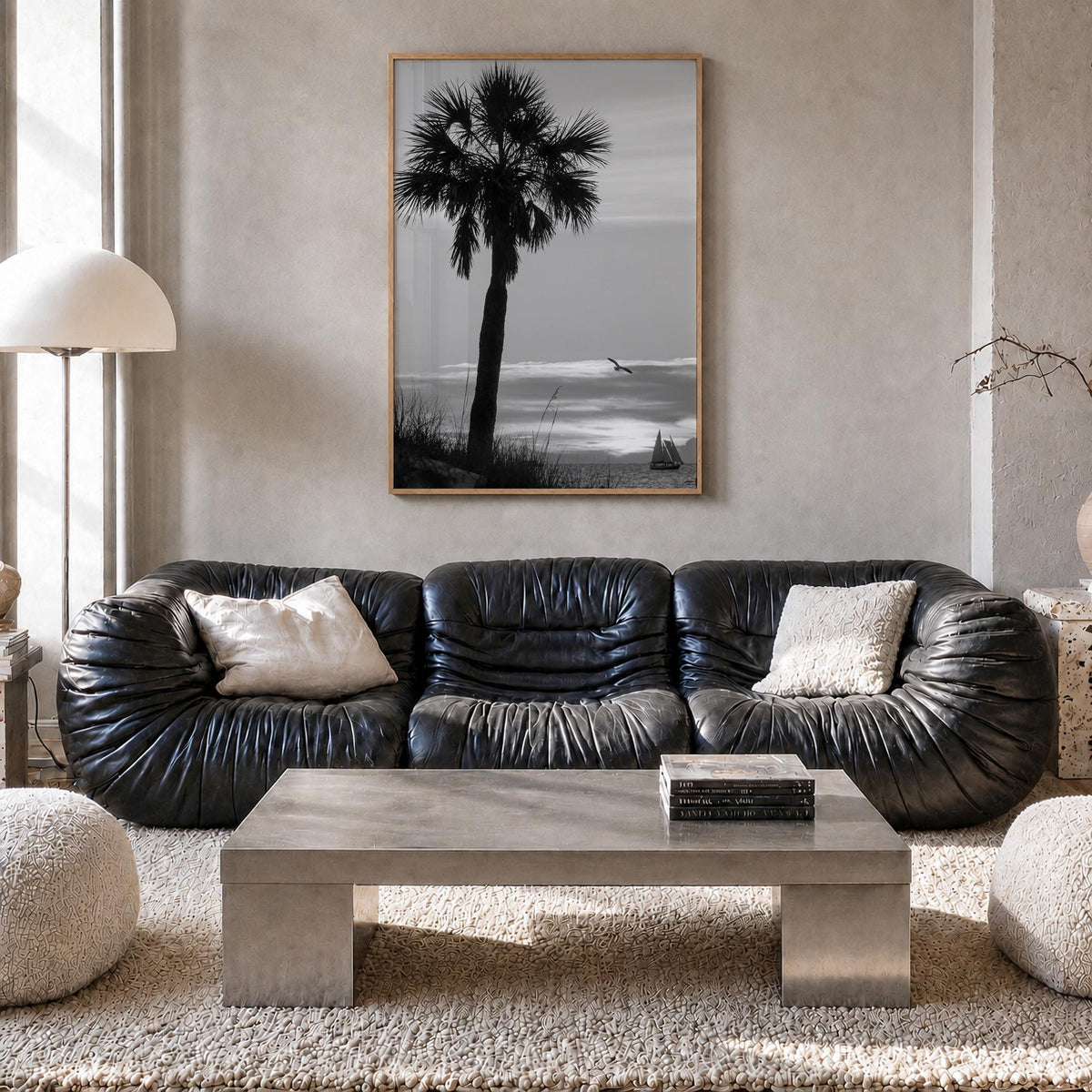 Clearwater no. 3 black & white photo poster of Florida, USA – vertical wall art in natural wood frame, hanging on wall