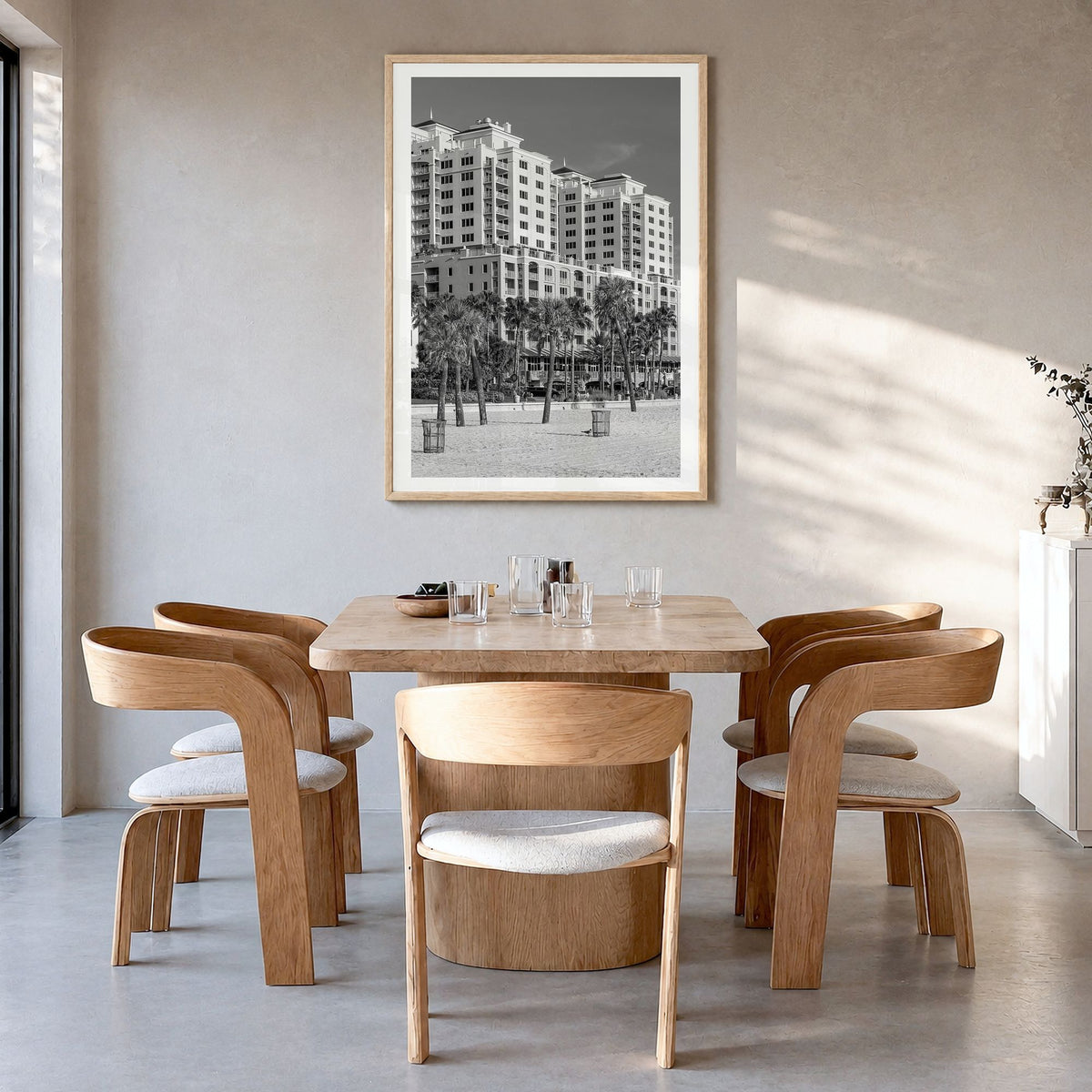 Clearwater Photo No 1 Poster in a natural wood frame, hanging in a dining room, white border