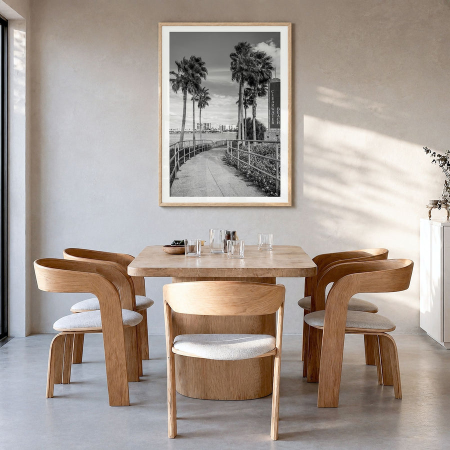 Clearwater Photo No 2 Poster in a natural wood frame, hanging in a dining room, white border
