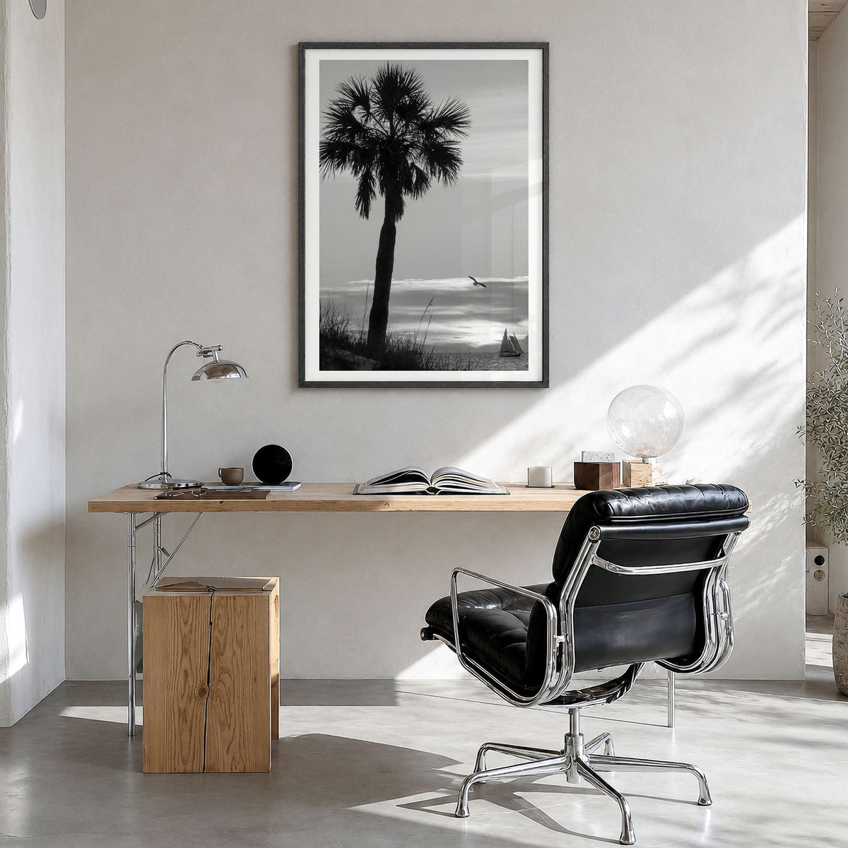 Clearwater Photo No 3 Poster in a black wood frame, hanging in a bright home office, white border