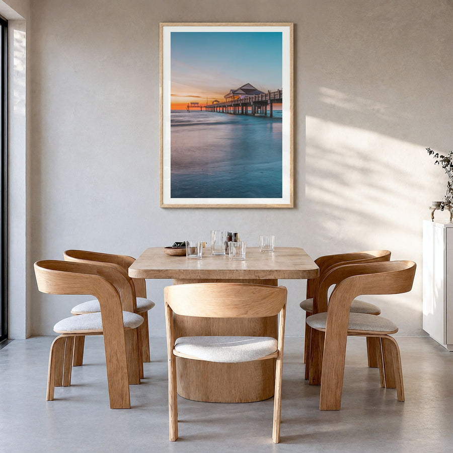 Clearwater Photo No 2 Poster in a natural wood frame, hanging in a dining room, white border
