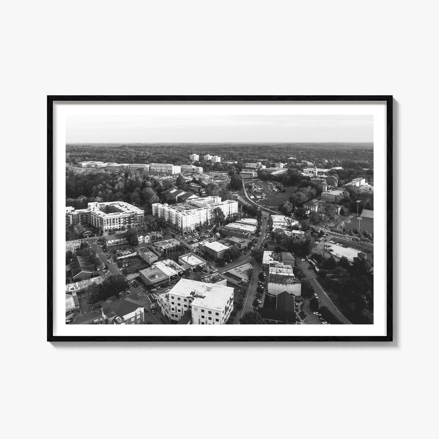 Clemson black & white photo poster of South Carolina, USA – horizontal wall art, unframed print shown in interior mockup