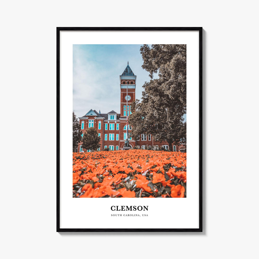 Clemson colorful classic poster of South Carolina, USA – vertical wall art, unframed print shown in interior mockup