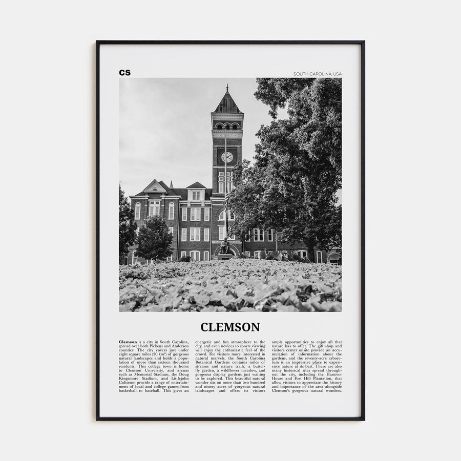 Clemson No 1 Poster None / 8x12 in Nbourhood Travel B&W Poster