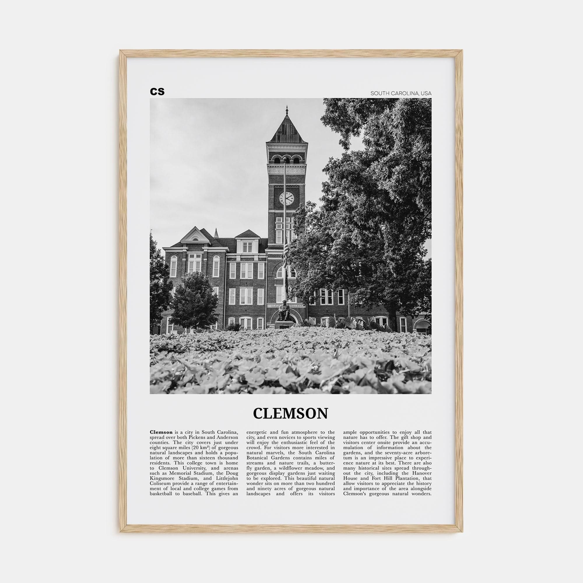 Clemson No 1 Poster Natural Wood / 8x12 in Nbourhood Travel B&W Poster