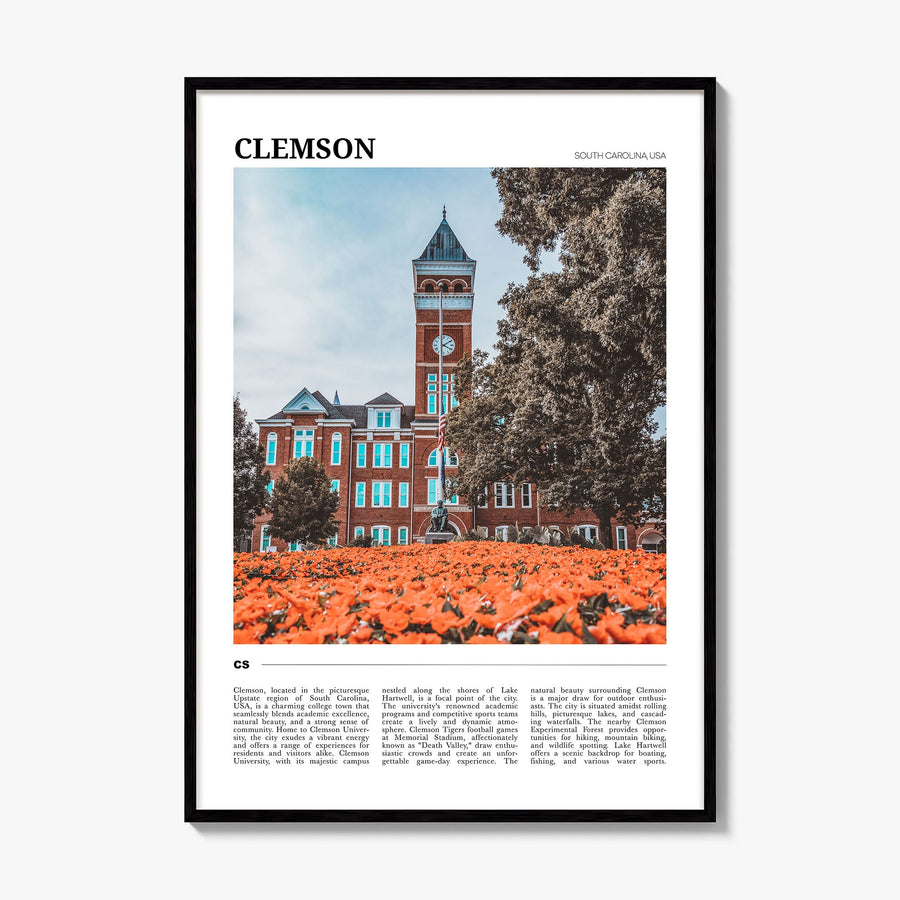 Clemson Travel Poster, framed poster mockup