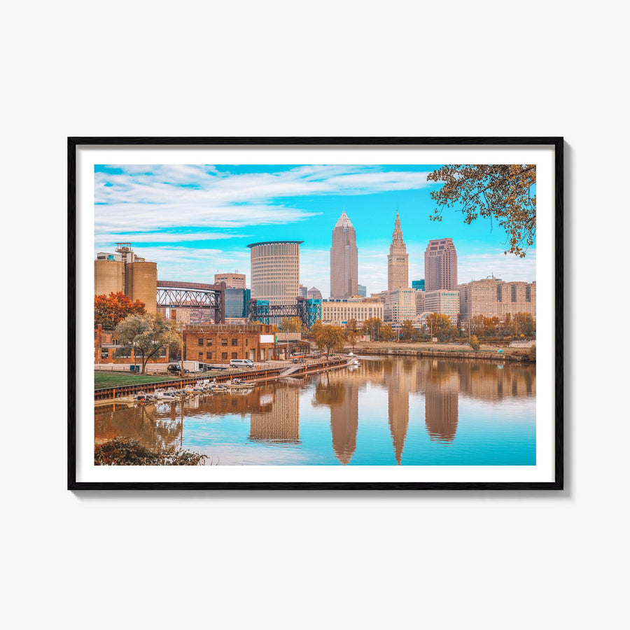 Cleveland colorful photo poster of Ohio, USA – horizontal wall art, unframed print shown in interior mockup
