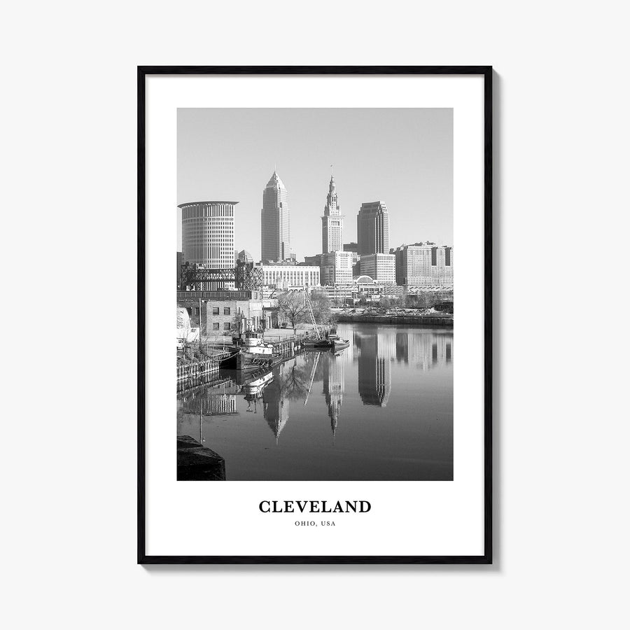 Cleveland no. 1 black & white classic poster of Ohio, USA – vertical wall art, unframed print shown in interior mockup