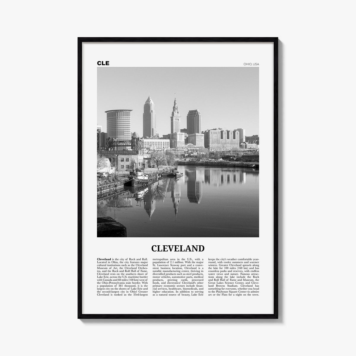 Cleveland no. 1 black & white newspaper poster of Ohio, USA – vertical wall art, unframed print shown in interior mockup