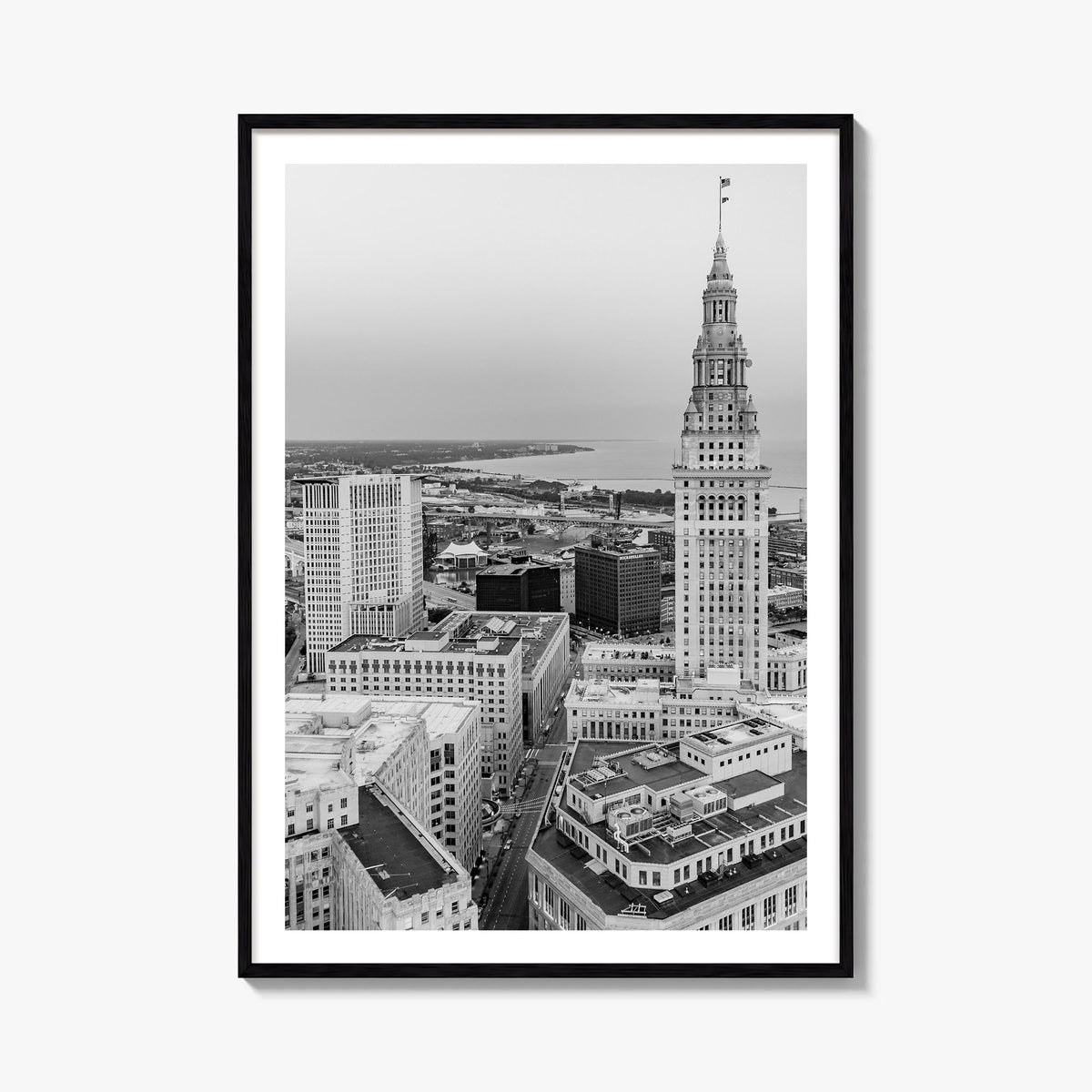 Cleveland no. 1 black & white photo poster of Ohio, USA – vertical wall art, unframed print shown in interior mockup