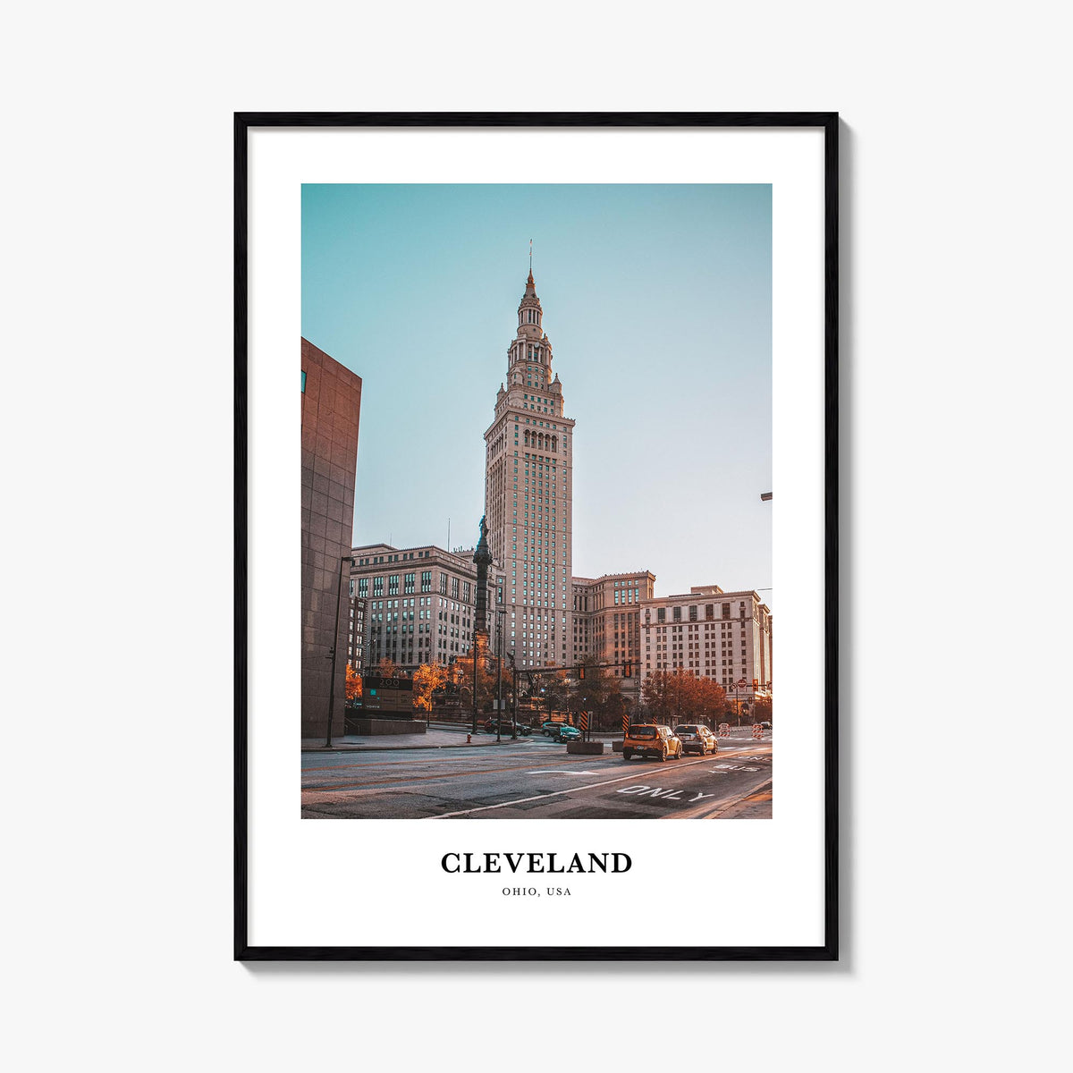 Cleveland no. 1 colorful classic poster of Ohio, USA – vertical wall art, unframed print shown in interior mockup