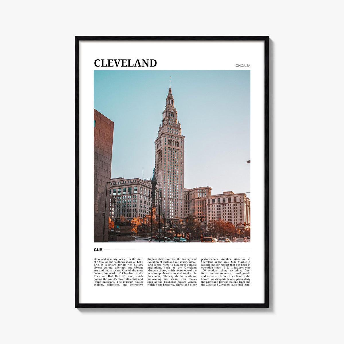 Cleveland no. 1 colorful travel poster of Ohio, USA – vertical wall art, unframed print shown in interior mockup