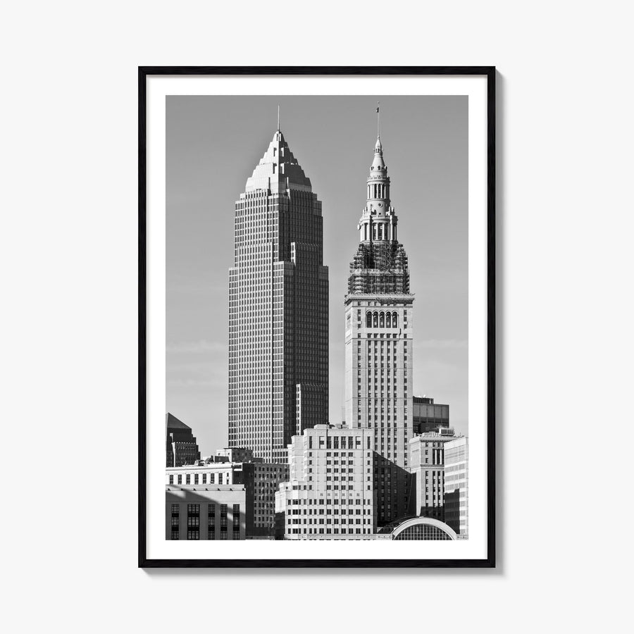 Cleveland no. 2 black & white photo poster of Ohio, USA – vertical wall art, unframed print shown in interior mockup