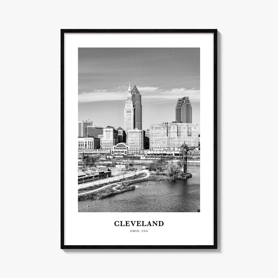 Cleveland no. 3 black & white classic poster of Ohio, USA – vertical wall art, unframed print shown in interior mockup