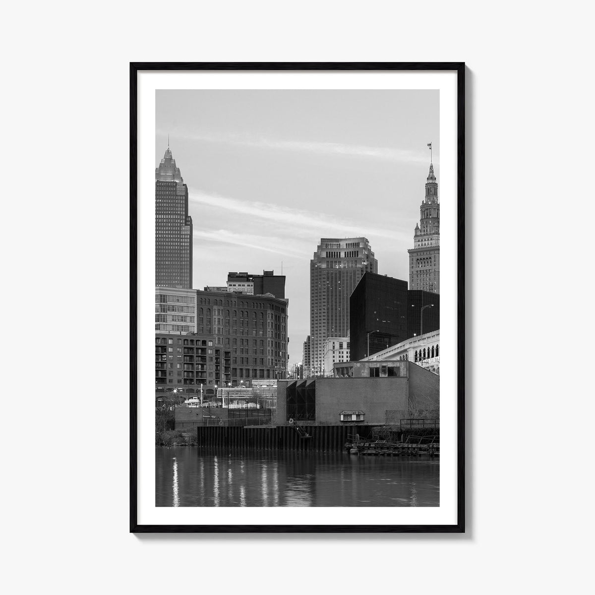Cleveland no. 3 black & white photo poster of Ohio, USA – vertical wall art, unframed print shown in interior mockup