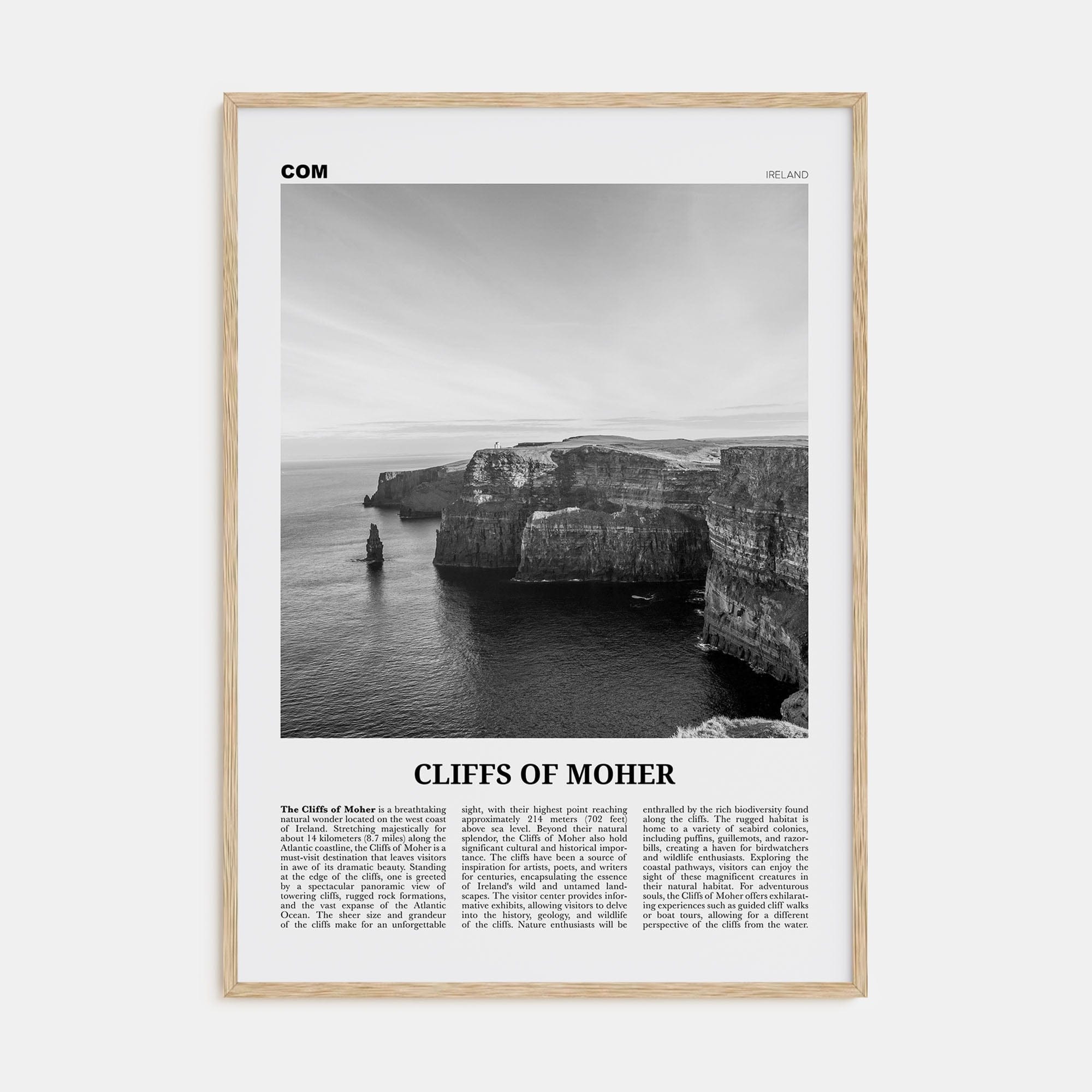 Cliffs of Moher Poster Natural Wood / 8x12 in Nbourhood Travel B&W Poster