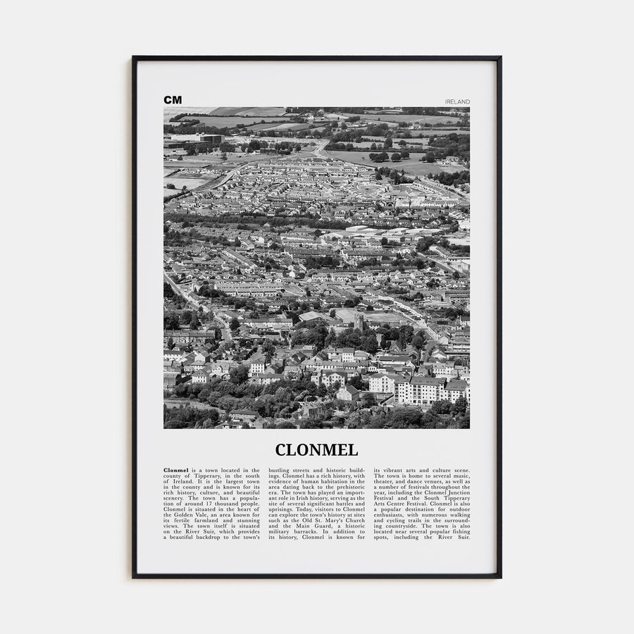 Clonmel Poster Black Metal / 8x12 in Nbourhood Travel B&W Poster