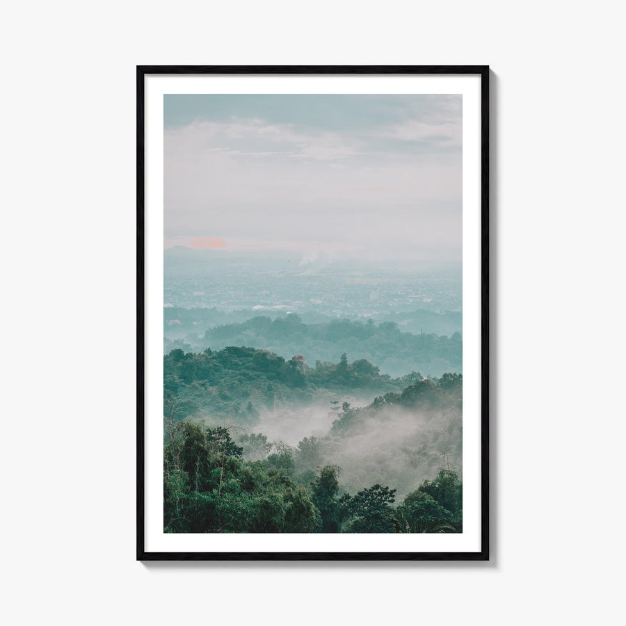 Cloudy Forest colorful photo poster – vertical wall art, unframed print shown in interior mockup
