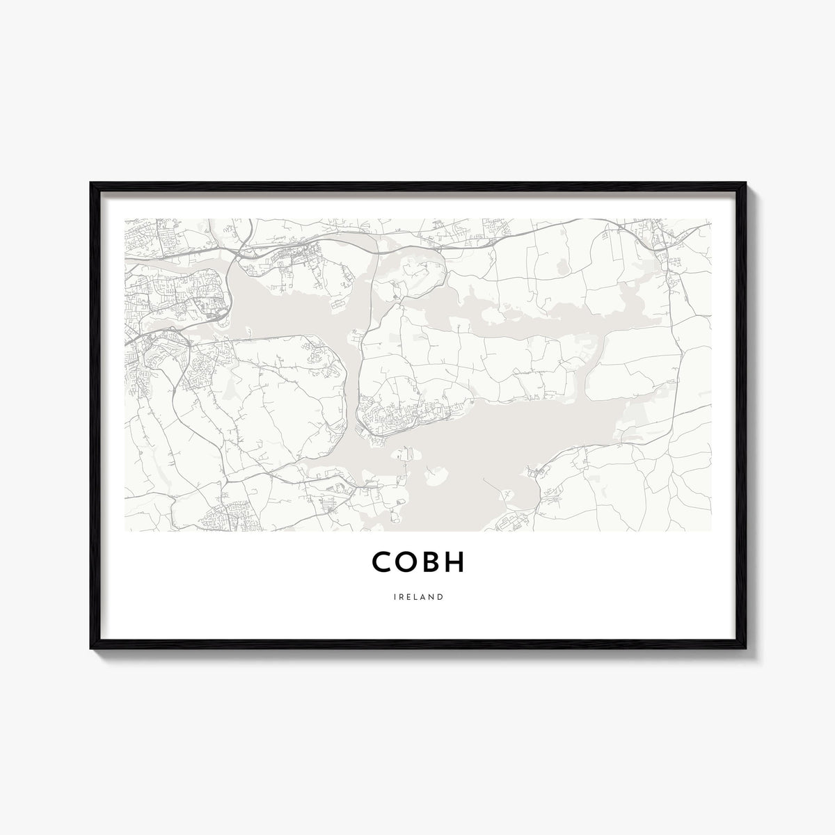 Cobh black & white map poster of Ireland – horizontal wall art, unframed print shown in interior mockup