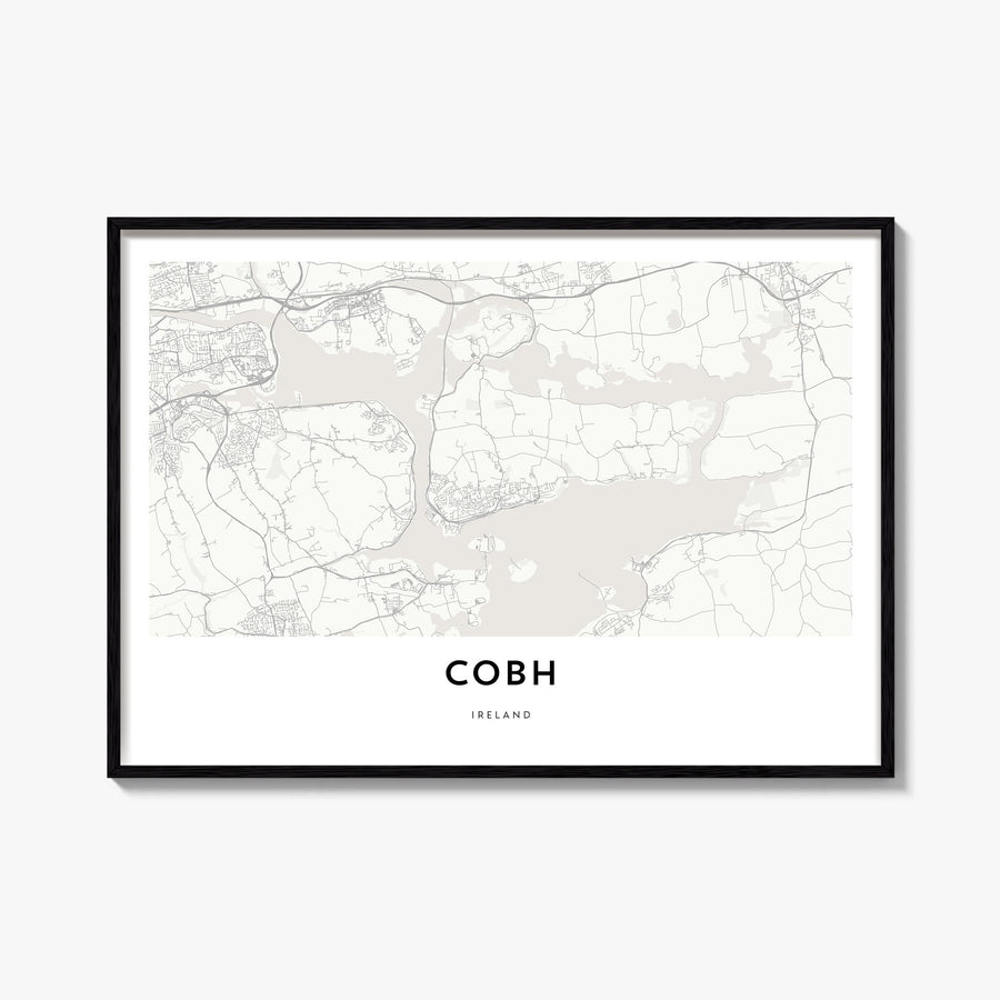 Cobh black & white map poster of Ireland – horizontal wall art, unframed print shown in interior mockup