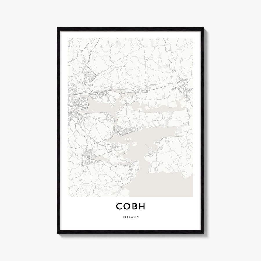 Cobh black & white map poster of Ireland – vertical wall art, unframed print shown in interior mockup