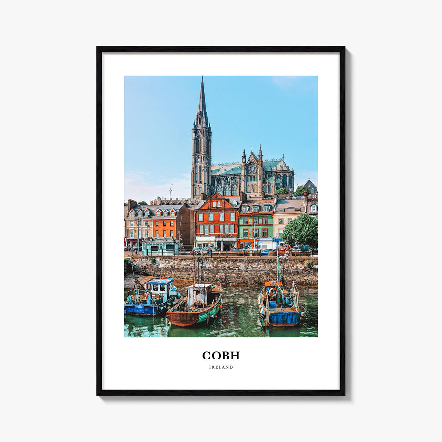 Cobh colorful classic poster of Ireland – vertical wall art, unframed print shown in interior mockup