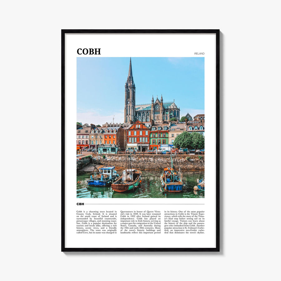 Cobh colorful travel poster of Ireland – vertical wall art, unframed print shown in interior mockup