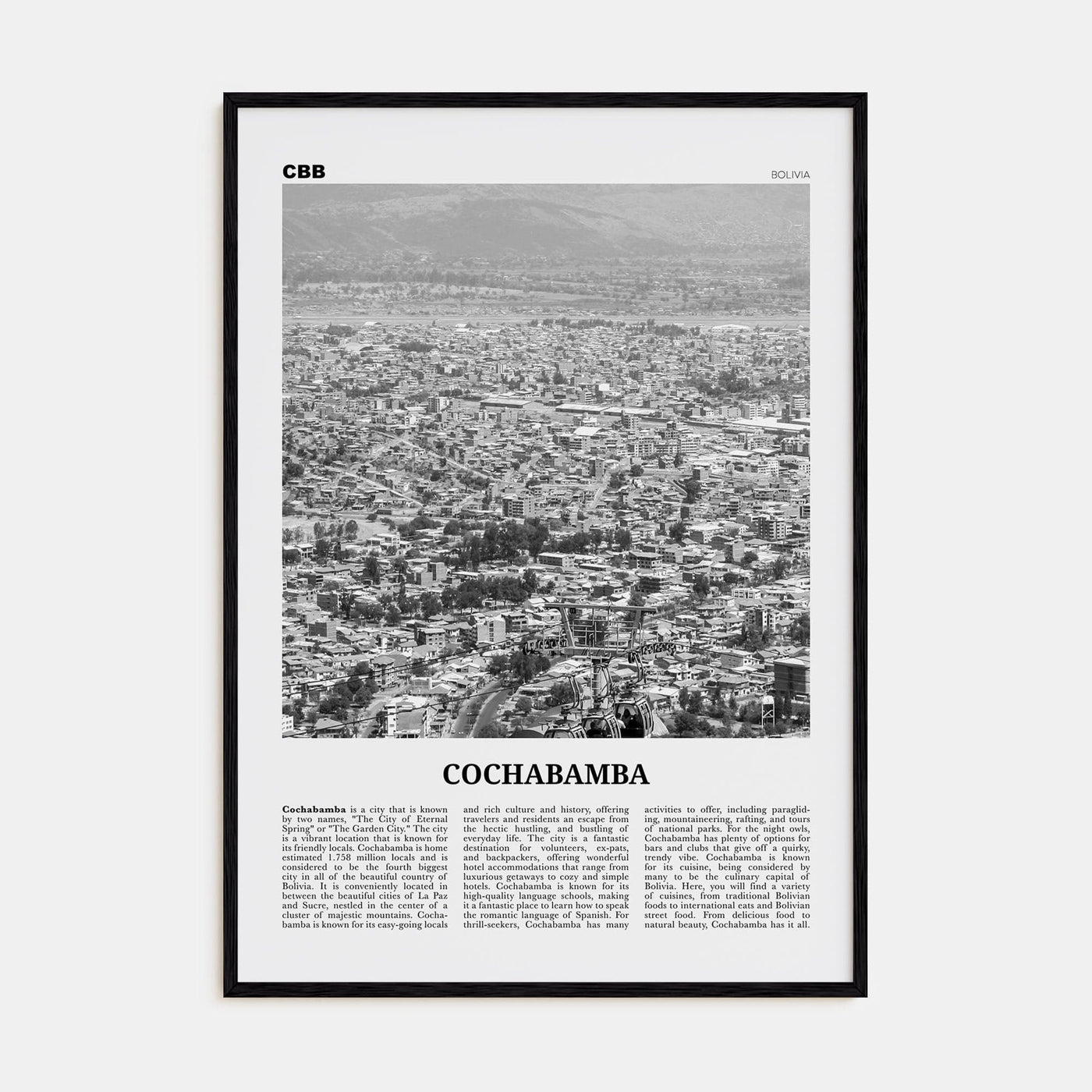 Cochabamba Poster Black Wood / 8x12 in Nbourhood Travel B&W Poster