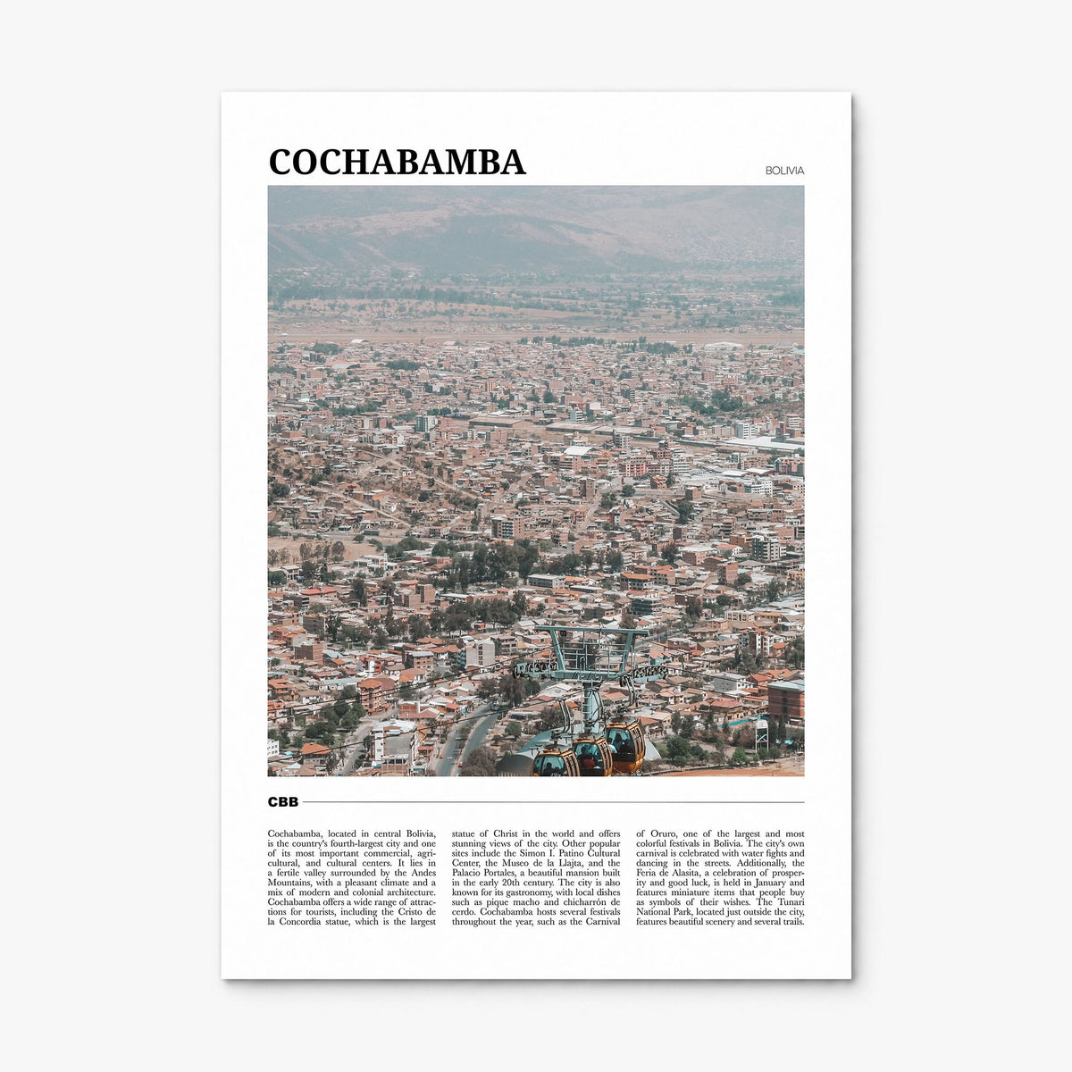 Cochabamba Travel Poster, print only (unframed)