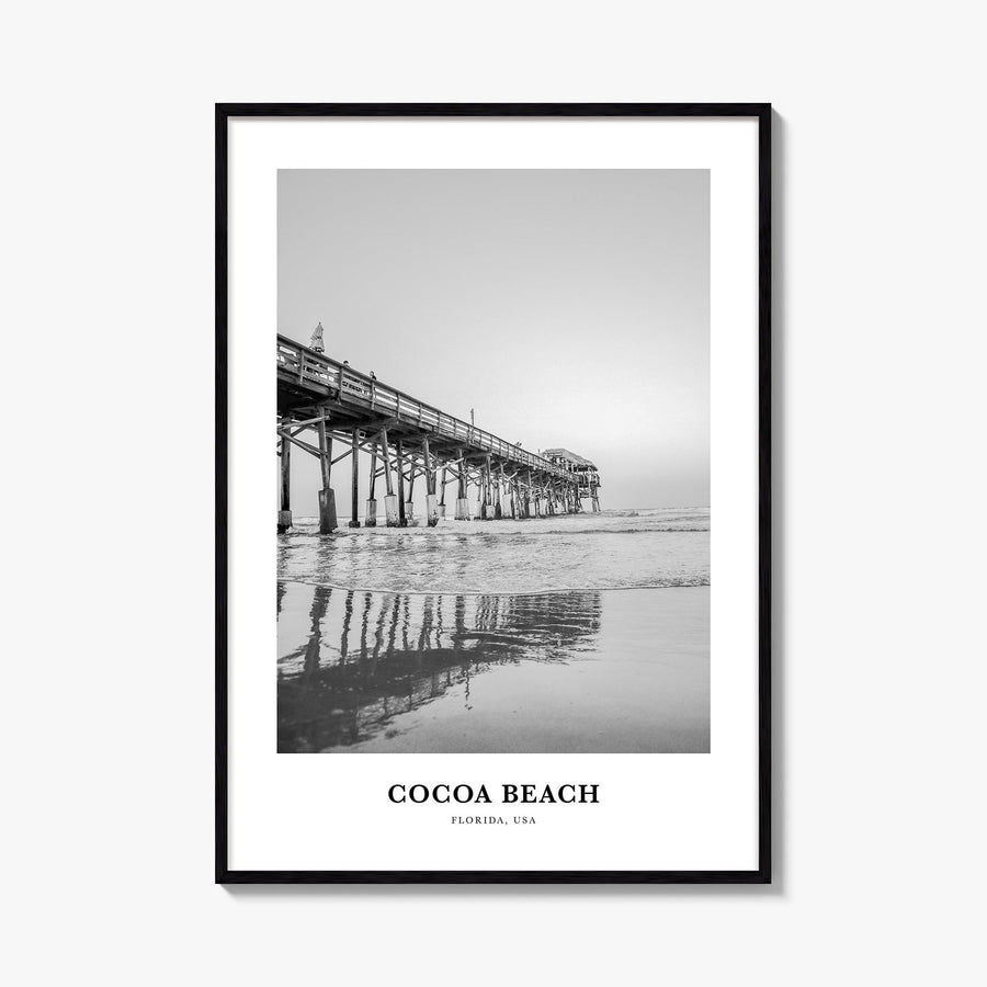 Cocoa Beach black & white classic poster of Florida, USA – vertical wall art, unframed print shown in interior mockup