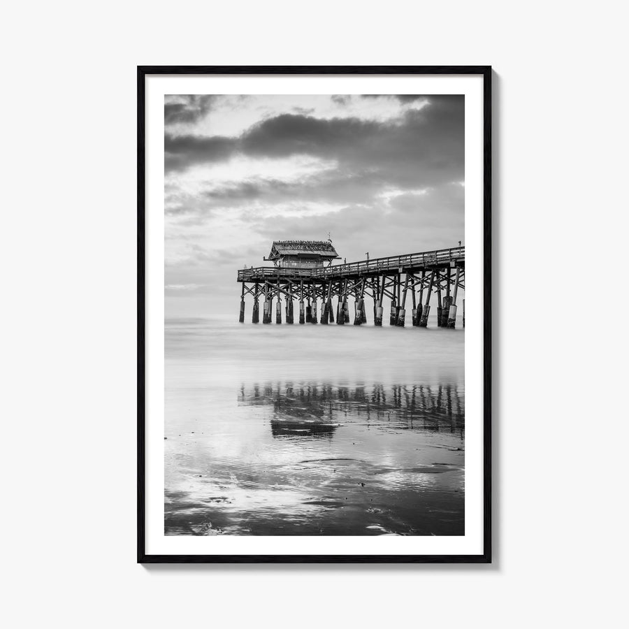 Cocoa Beach black & white photo poster of Florida, USA – vertical wall art, unframed print shown in interior mockup