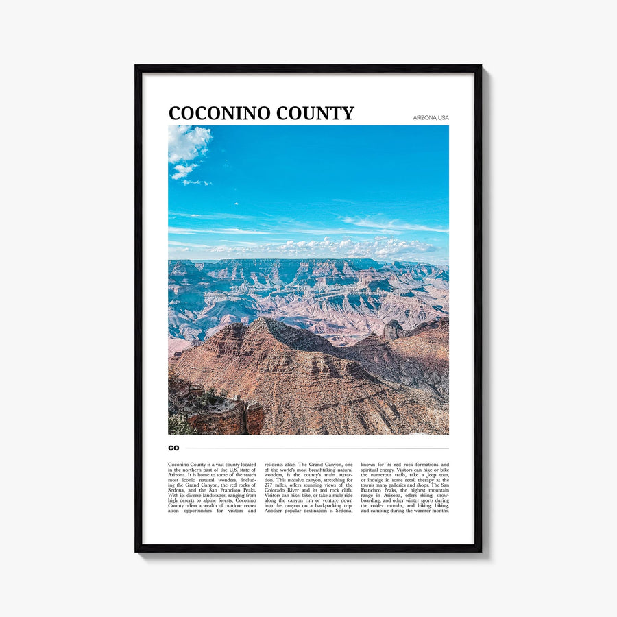 Coconino County colorful travel poster of Arizona, USA – vertical wall art, unframed print shown in interior mockup