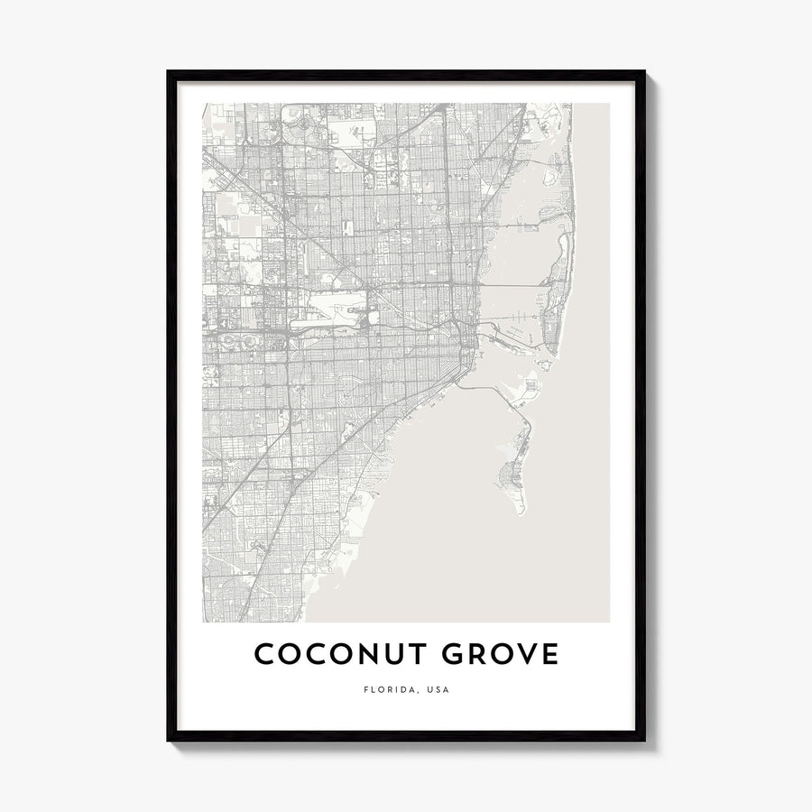 Coconut Grove Map Poster, framed poster mockup