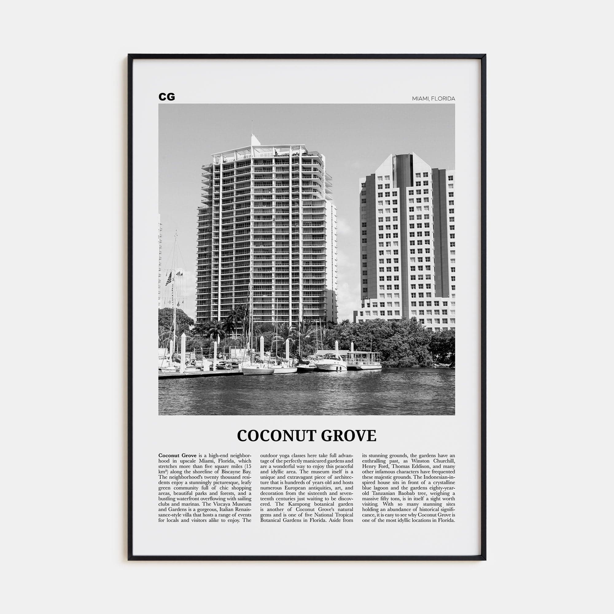 Coconut Grove Poster None / 8x12 in Nbourhood Travel B&W Poster