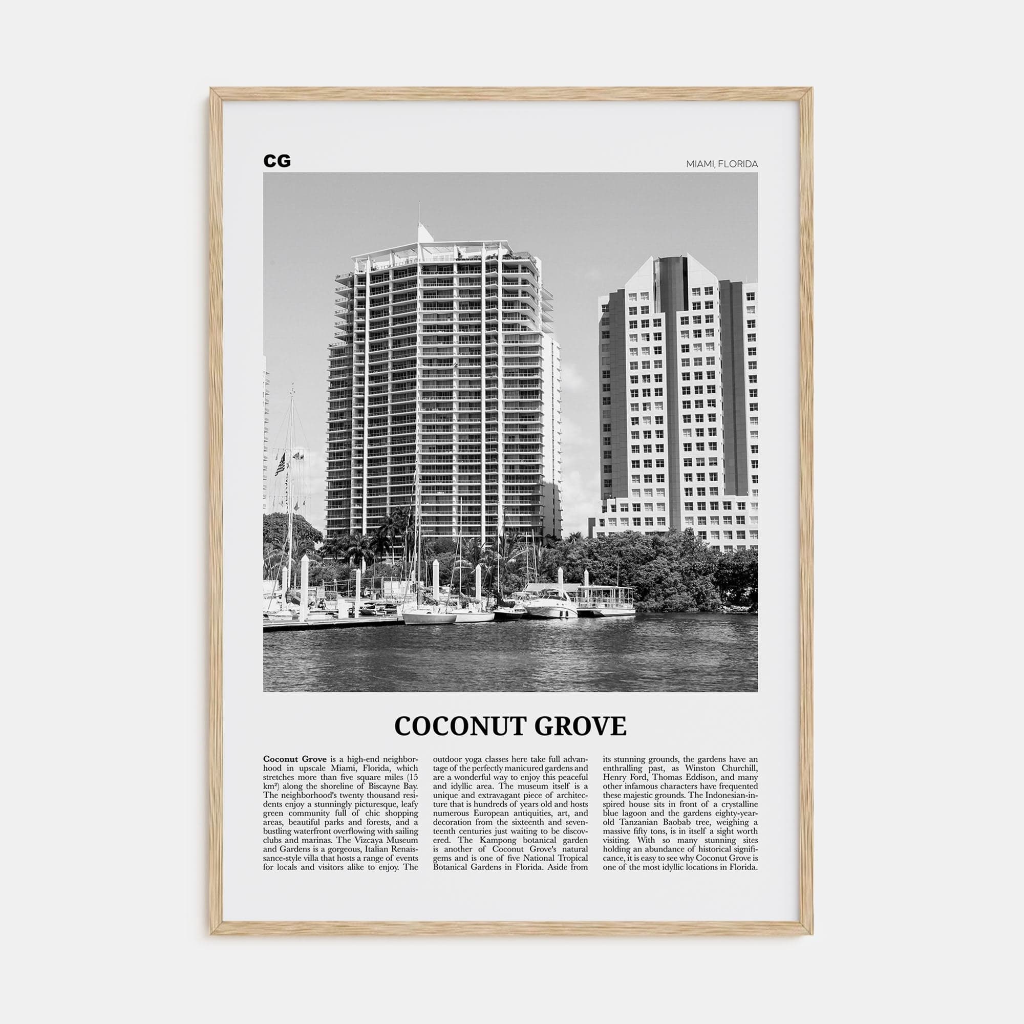 Coconut Grove Poster Natural Wood / 8x12 in Nbourhood Travel B&W Poster